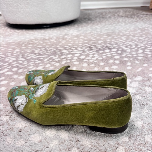 Stubbs & Wootten Olive Green Embroidered Loafers - Picture 4 of 7